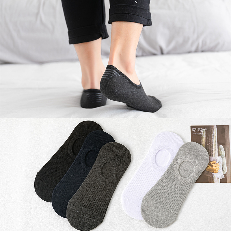 Men's spring and summer individually packaged invisible boat socks, versatile, striped, short-cylinder, silicone anti-slip, breathable cotton short socks