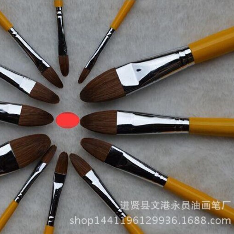 Flat brush, wolf hair watercolor brush, cross-border wooden handle oil painting brush, acrylic brush, round head oil painting brush, single piece set, watercolor brush