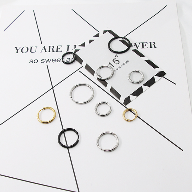 Earrings, ear hoops, titanium steel ear studs, thick and thin styles, wire loops, unisex, round, stainless steel ear cuffs, direct from manufacturer