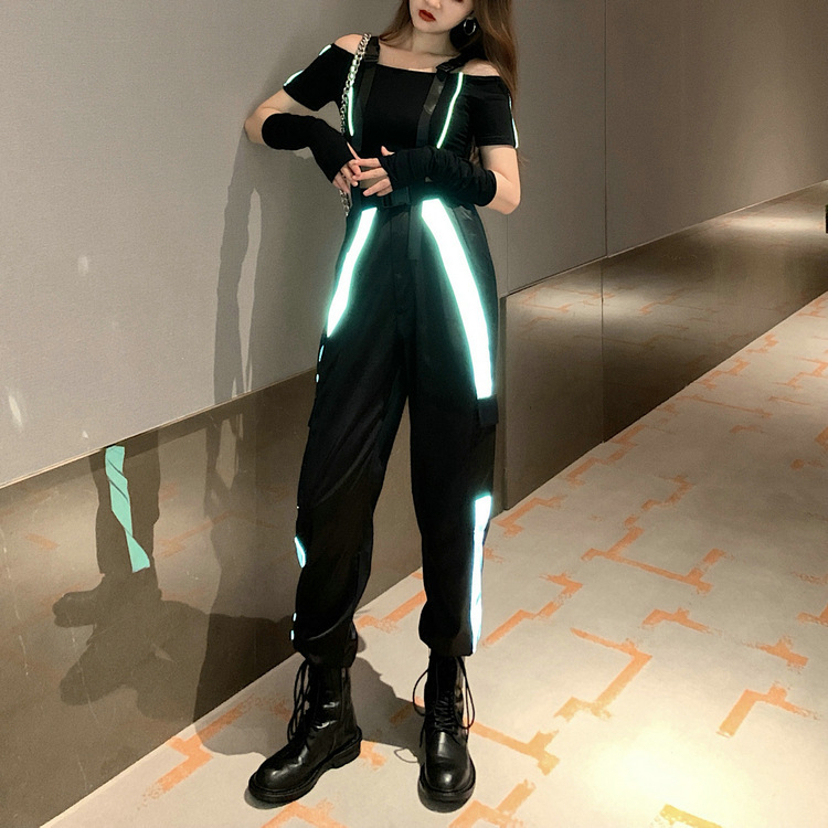 2023秋季新款拼色反光轻薄工装裤女宽松百搭显瘦休闲束脚长裤女潮