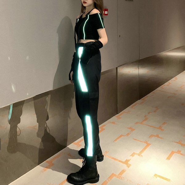 2023秋季新款拼色反光轻薄工装裤女宽松百搭显瘦休闲束脚长裤女潮