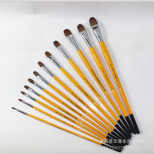 Flat brush, wolf hair watercolor brush, cross-border wooden handle oil painting brush, acrylic brush, round head oil painting brush, single piece set, watercolor brush