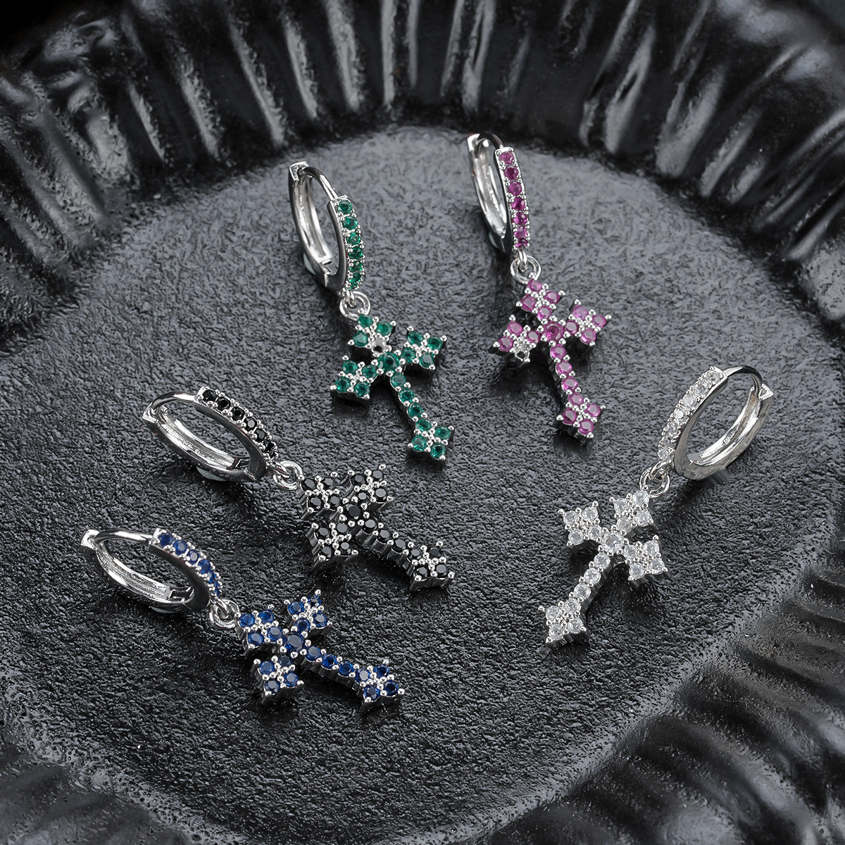 Cross Earrings for Men and Women, Classic Amazon Cross-border Accessories, Embedded with High-quality Zircon, Fashionable European and American Earrings