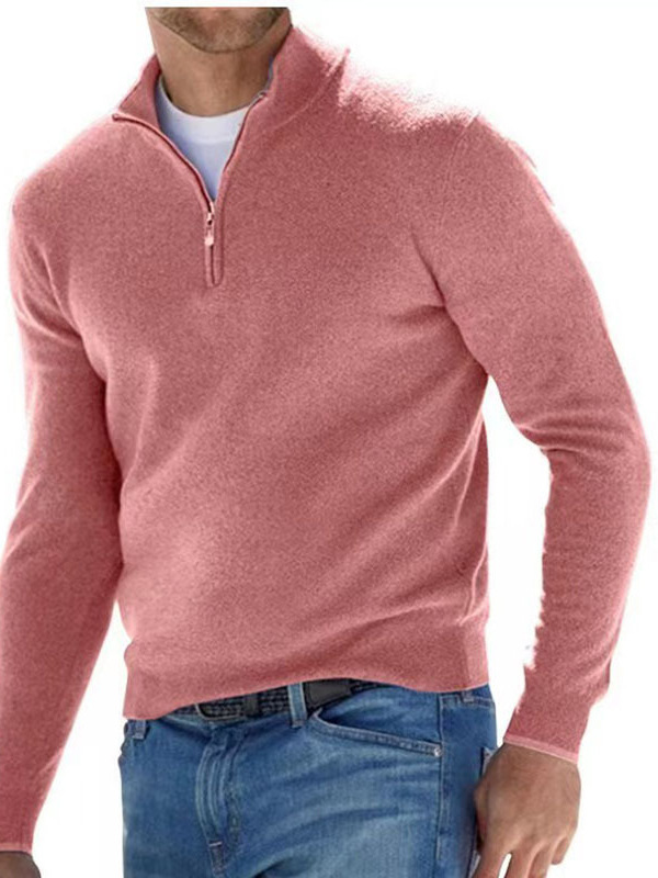 CC1207 Autumn Long-Sleeved V-Neck Wool Zipper Men's Casual Polo Shirt