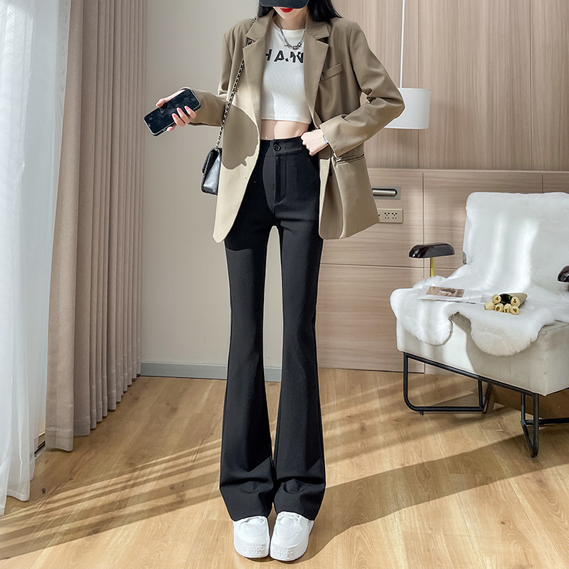 黑色百搭休闲裤女2023年新款秋冬弹力高腰宽松显瘦马蹄裤子