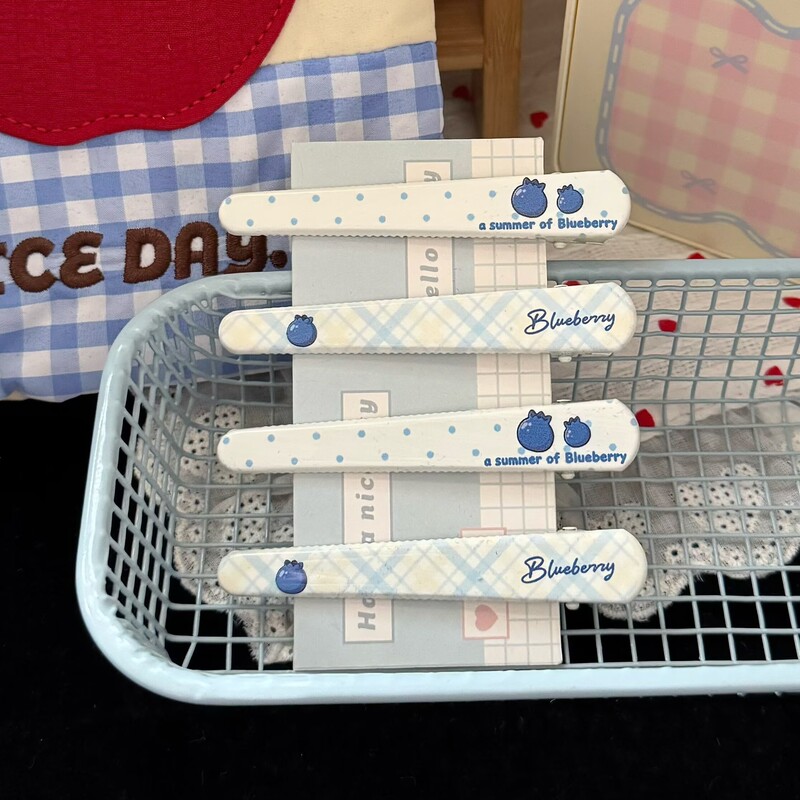 趣味可爱蓝莓金属长条发夹简约甜美风少女刘海鸭嘴夹发卡发饰夹子