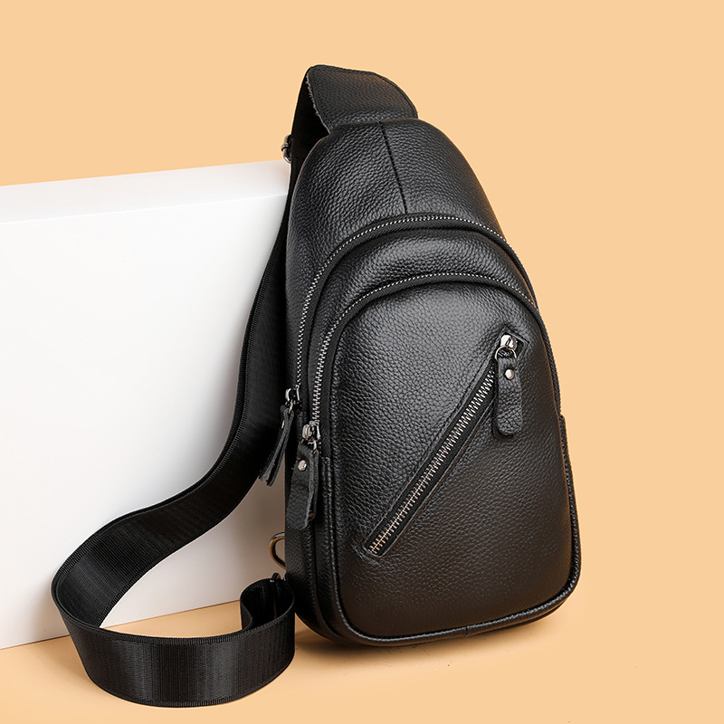 Textured men's chest bag, 2026 new Korean version casual classic versatile single-shoulder bag, wholesale cowhide crossbody bag for men