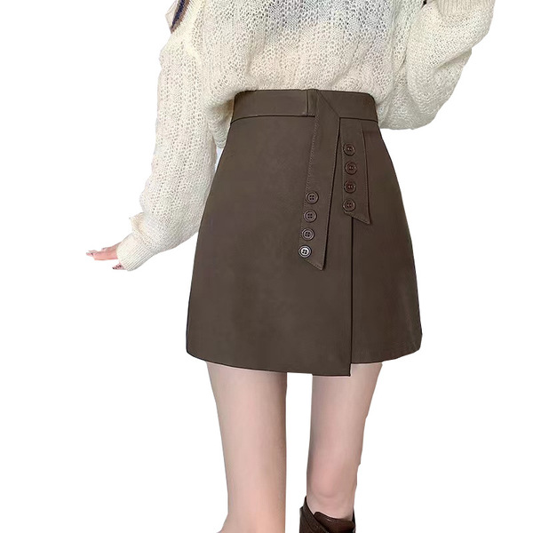 高腰半身裙女2023秋季新款简约百搭裤子高级感腰封腰带皮裙配西装