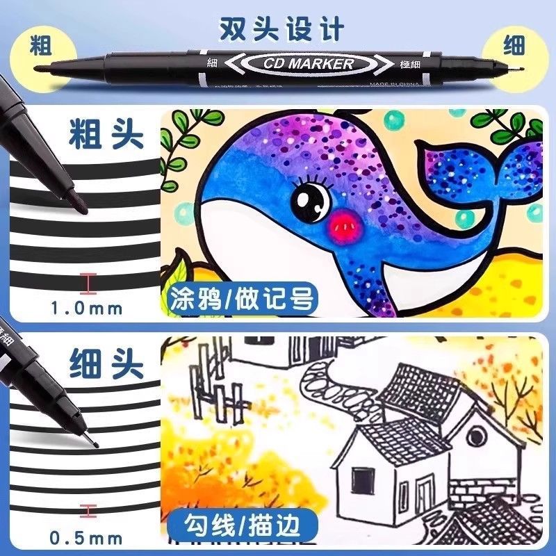Dual-tip Art Drawing Outline Pen Water-based Children's Outlining Marker Black Durable Quick-drying Black Marker