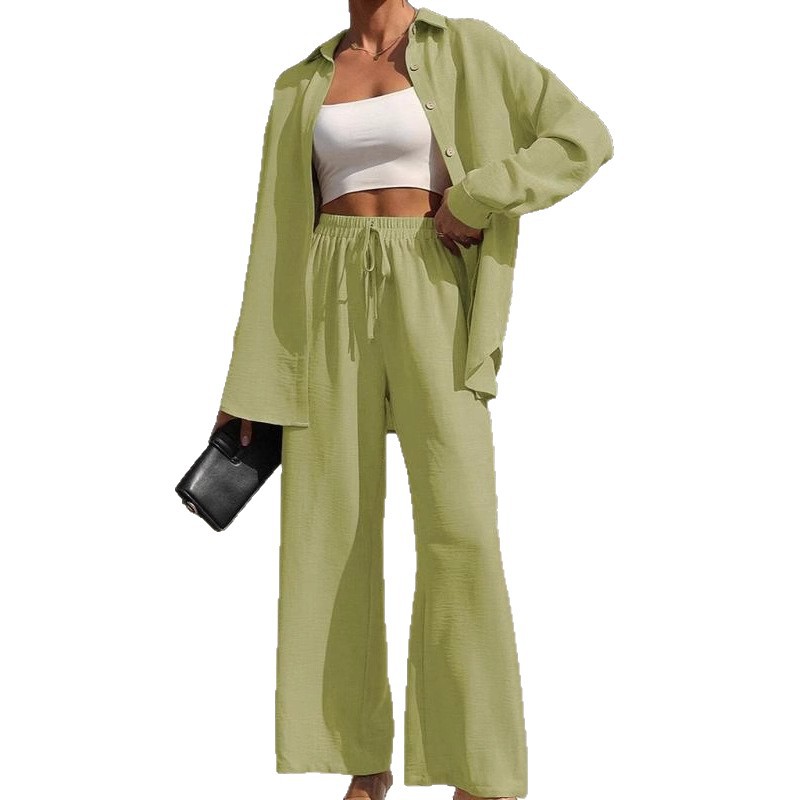 Cross-border foreign trade women's wear Amazon TK solid color long cardigan and pants, fashionable and elegant new women's shirt set