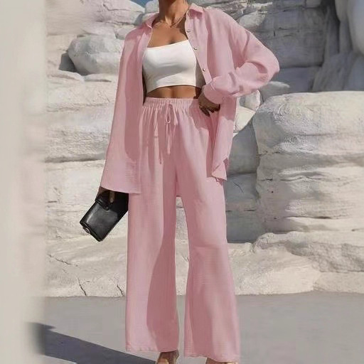 Cross-border foreign trade women's wear Amazon TK solid color long cardigan and pants, fashionable and elegant new women's shirt set