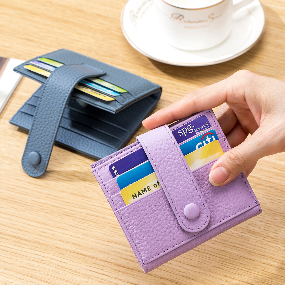 New genuine leather women's short ultra-thin wallet, Korean style, multiple card slots, compact first-layer cowhide exquisite wallet