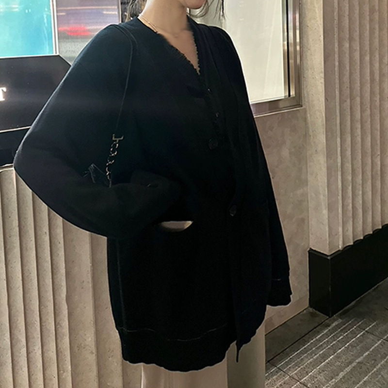 人鱼_重磅慵懒氛围针织双色大开衫女秋季新款针织上衣中长款外套
