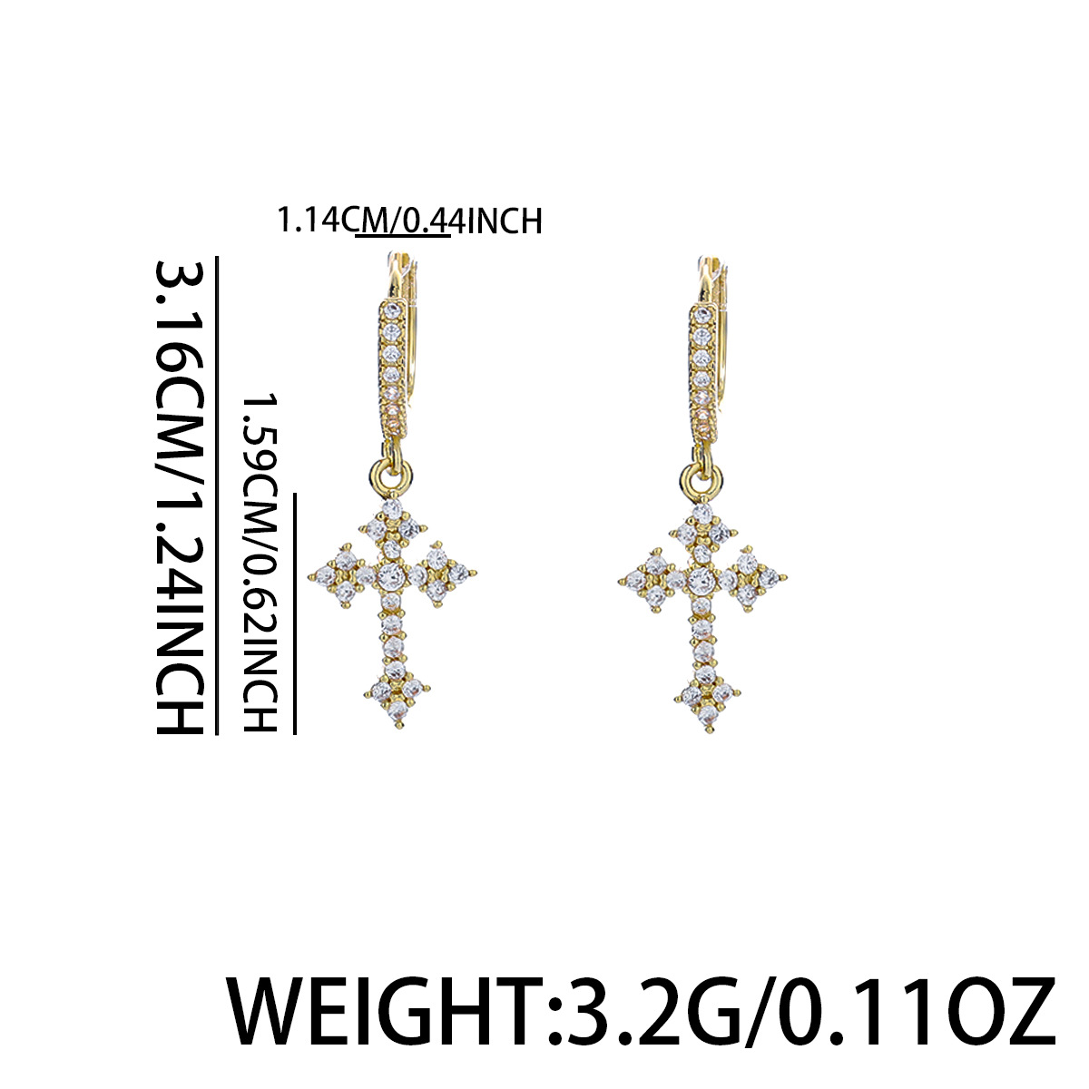 Cross Earrings for Men and Women, Classic Amazon Cross-border Accessories, Embedded with High-quality Zircon, Fashionable European and American Earrings