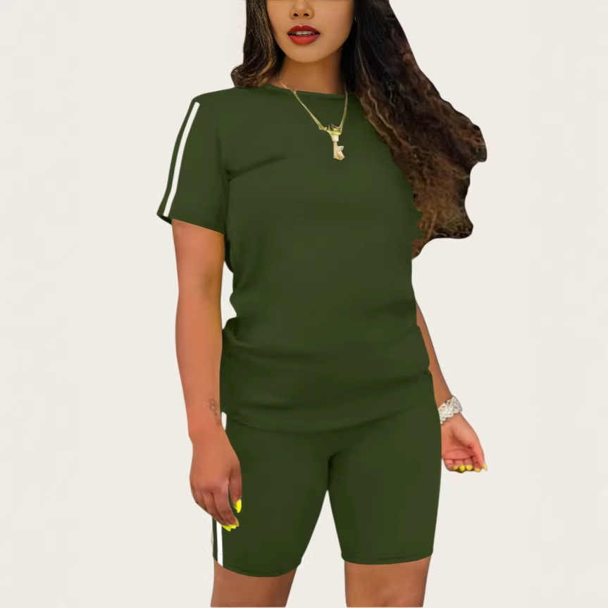 Amazon cross-border new Southeast Asian women's casual sportswear set, solid color short-sleeved top and shorts two-piece set