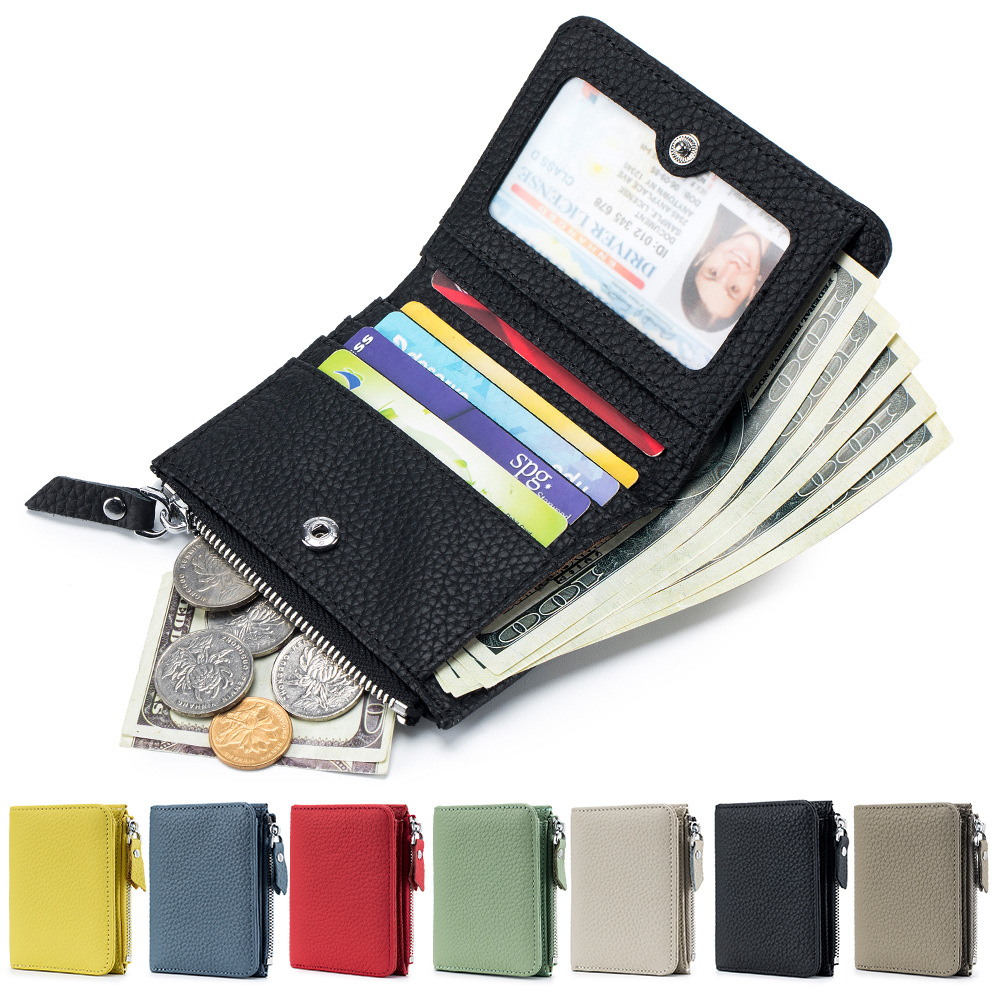 New stylish ultra-thin short wallet, large capacity women's Japanese-style RFID wallet with zipper coin pocket and card holder