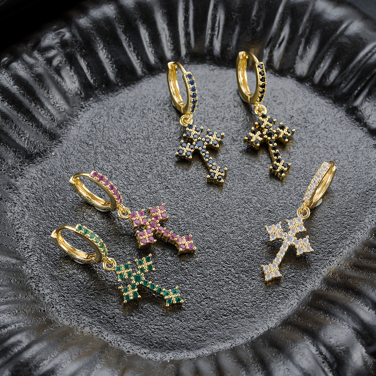 Cross Earrings for Men and Women, Classic Amazon Cross-border Accessories, Embedded with High-quality Zircon, Fashionable European and American Earrings