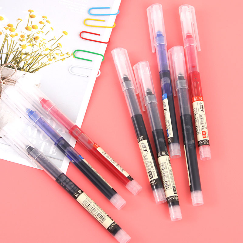 Direct-liquid rollerball pen, creative stationery, student signature pen, quick-drying 0.5mm red and black needle tip water pen