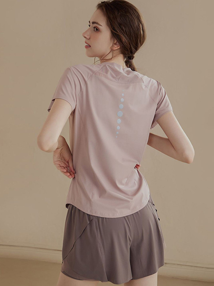 2025新款透气修身显瘦运动上衣女瑜伽服跑步速干短袖t恤健身服夏