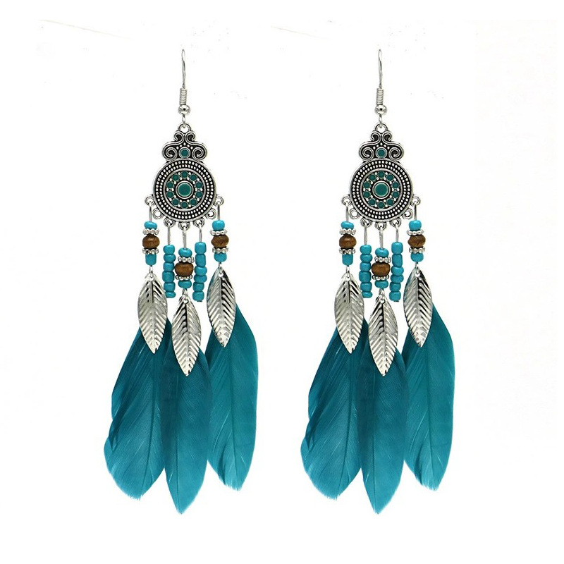 Bohemian style feather earrings, ethnic cross-border bestseller, Yunnan tourism vintage tassel earrings wholesale and drop shipping