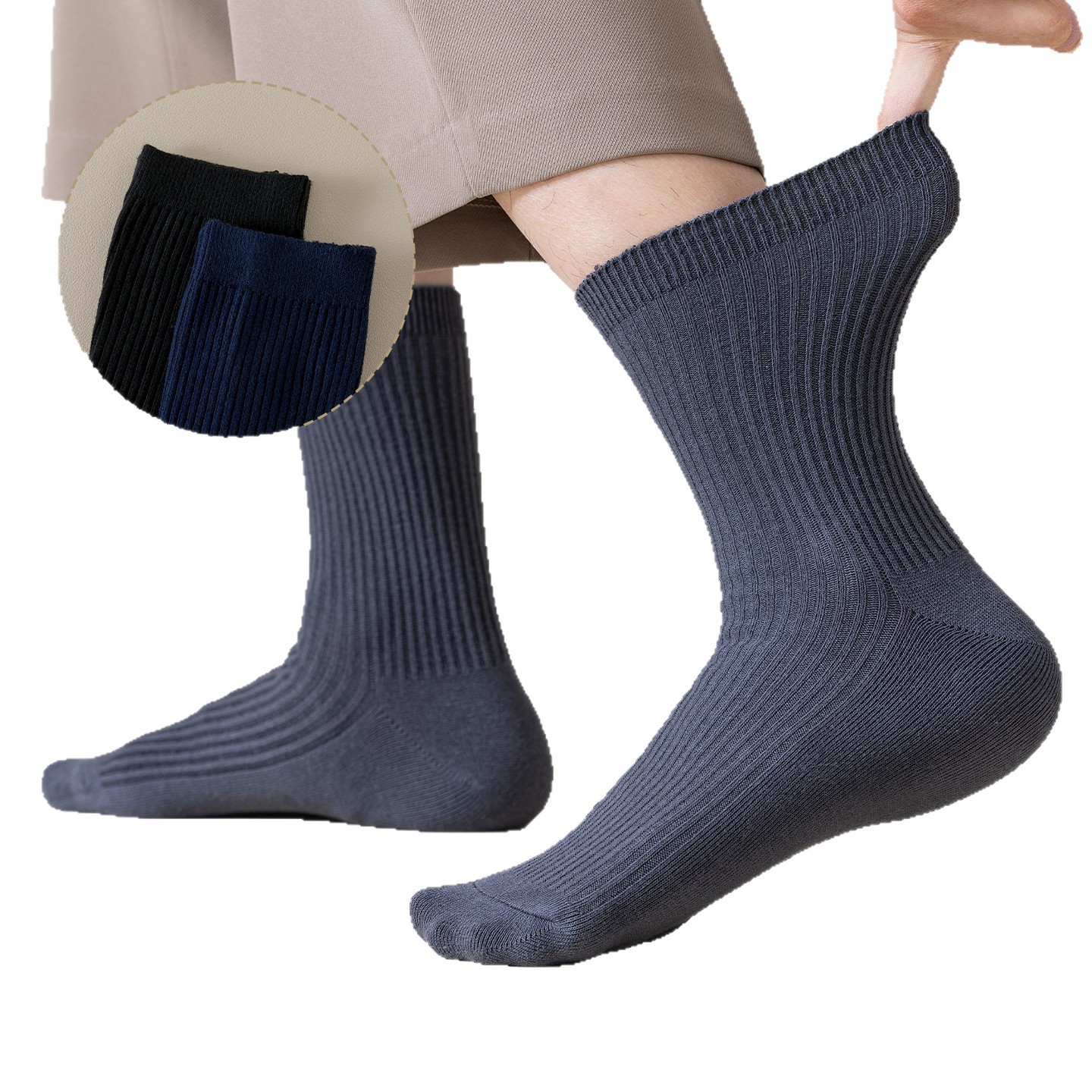100% Cotton Xinjiang Cotton Men's Mid-Calf Socks, Sweat-Absorbent, Odor-Resistant, Lightweight and Thin for Spring and Summer, Full Cotton Business Socks