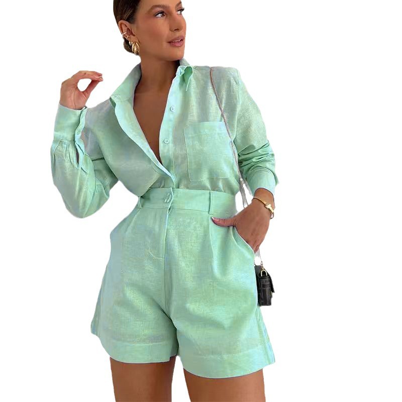 European and American women's clothing, cross-border Amazon hot-selling 2024 new style, fashionable and casual short Western-style pants and long-sleeved shirt set