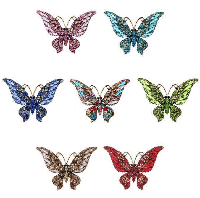 European and American high-end butterfly inlaid real brooch vintage crystal boutonniere animal insect large pin manufacturer wholesale accessories