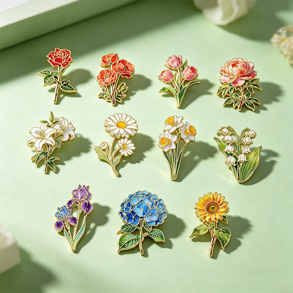 Luxury high-end floral brooch, rose and tulip, metal enamel badge, suit and coat accessories, wholesale available