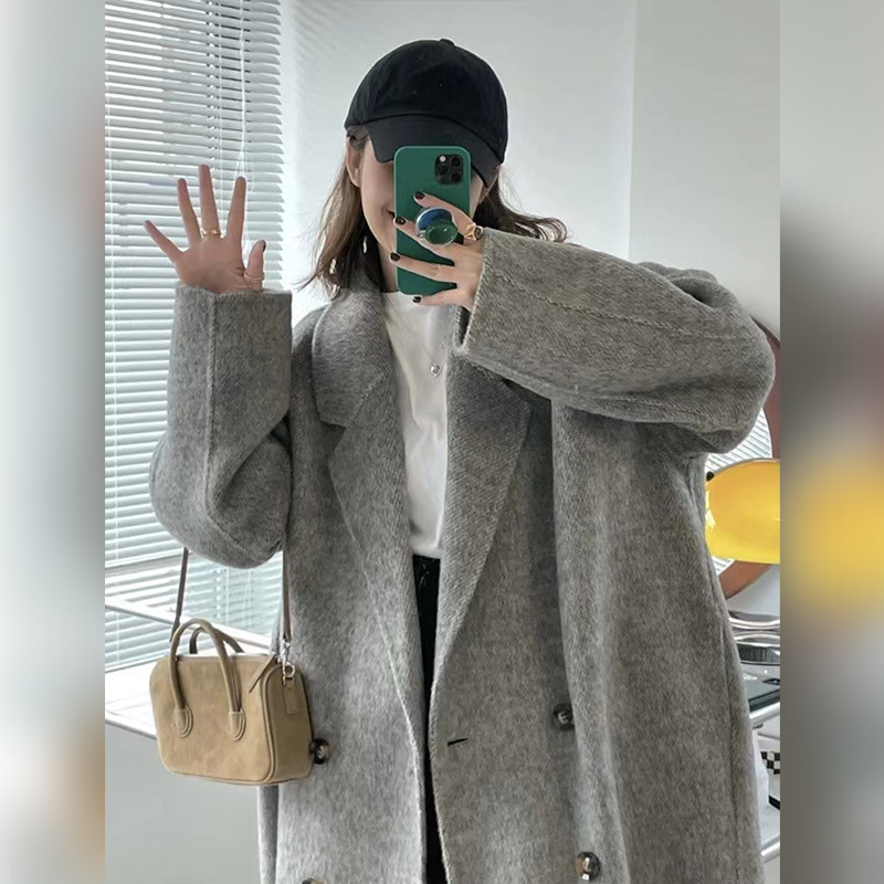 2025 double-faced wool, hand-sewn coat, simple and versatile, long style for women