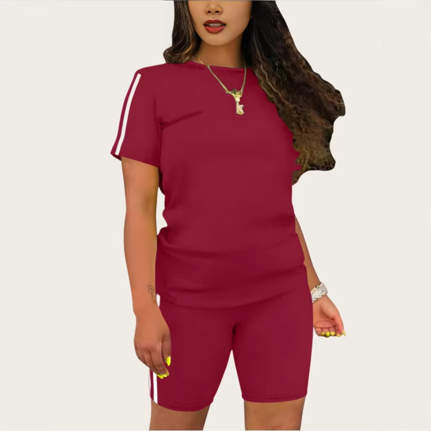 Amazon cross-border new Southeast Asian women's casual sportswear set, solid color short-sleeved top and shorts two-piece set
