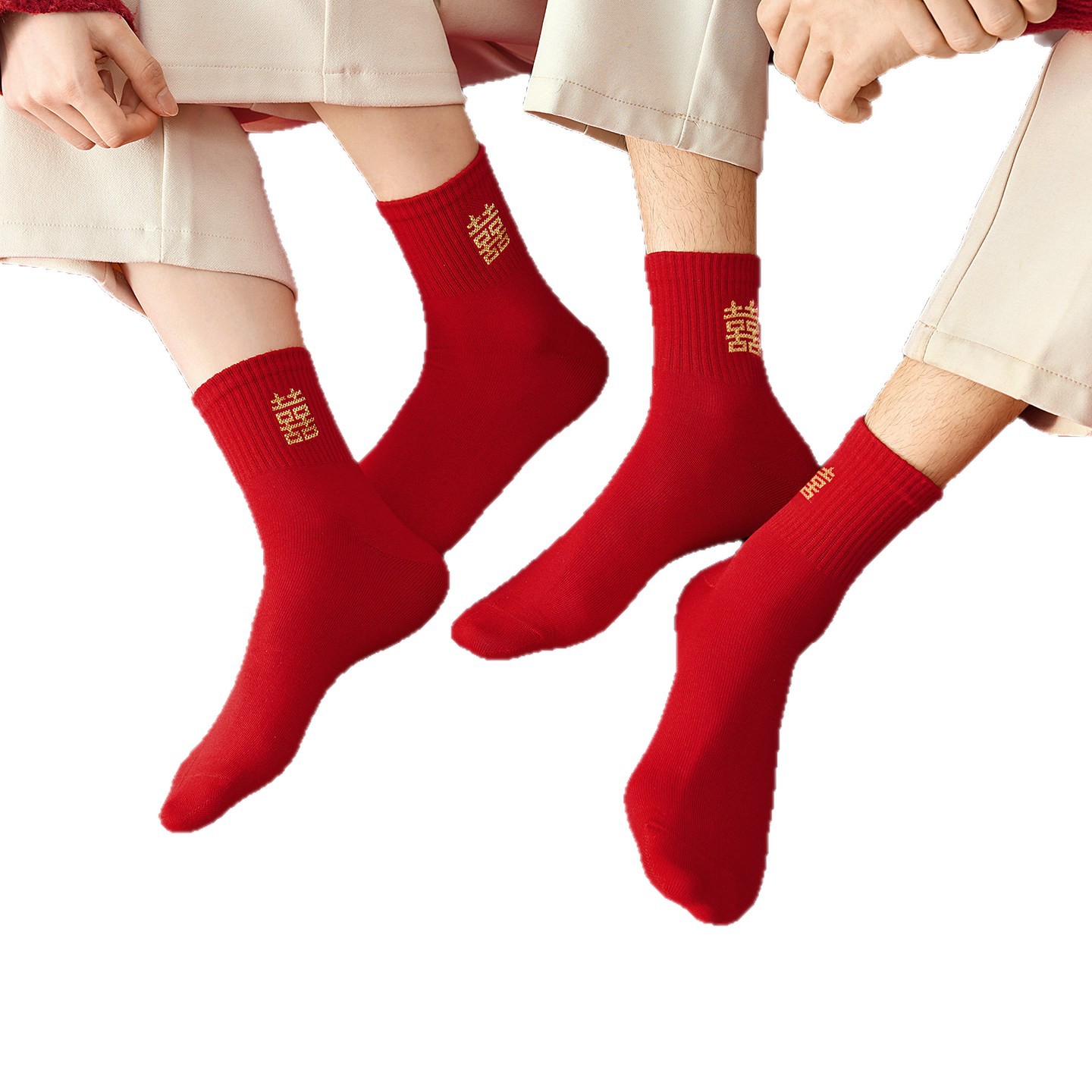 Red socks for the zodiac year, mid-calf cotton socks, antibacterial, for couples, wedding red cotton socks, women's embroidered mid-calf red cotton