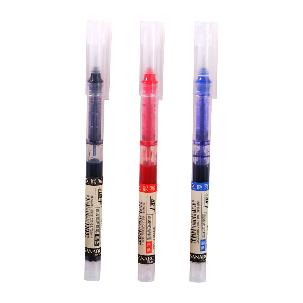Direct-liquid rollerball pen, creative stationery, student signature pen, quick-drying 0.5mm red and black needle tip water pen