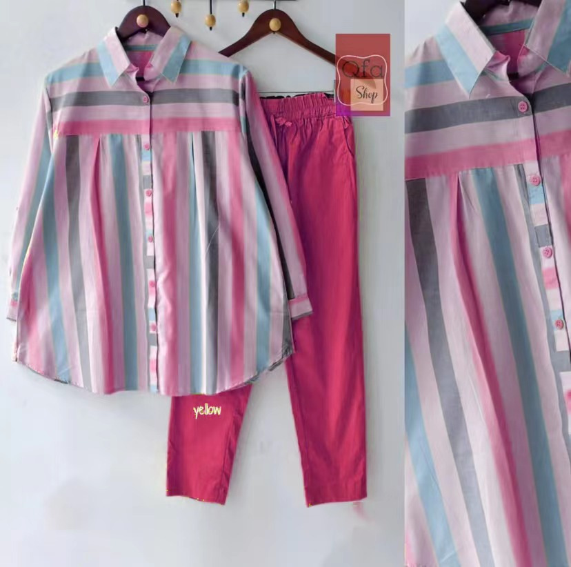 Southeast Asia cross-border 2024 summer new fashion elegant loose slim fit printed stripe two-piece set for women