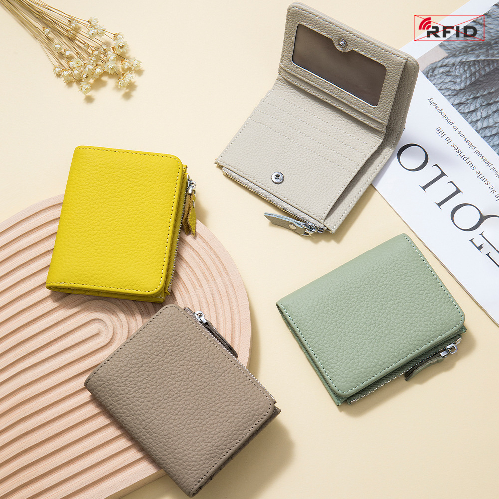 New stylish ultra-thin short wallet, large capacity women's Japanese-style RFID wallet with zipper coin pocket and card holder