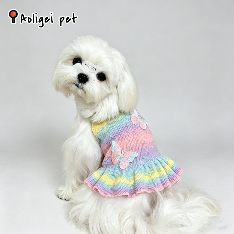 Cat spring and summer gradient yarn knitted butterfly sling dog small and medium-sized Teddy Pomeranian Bichon thin breathable clothes