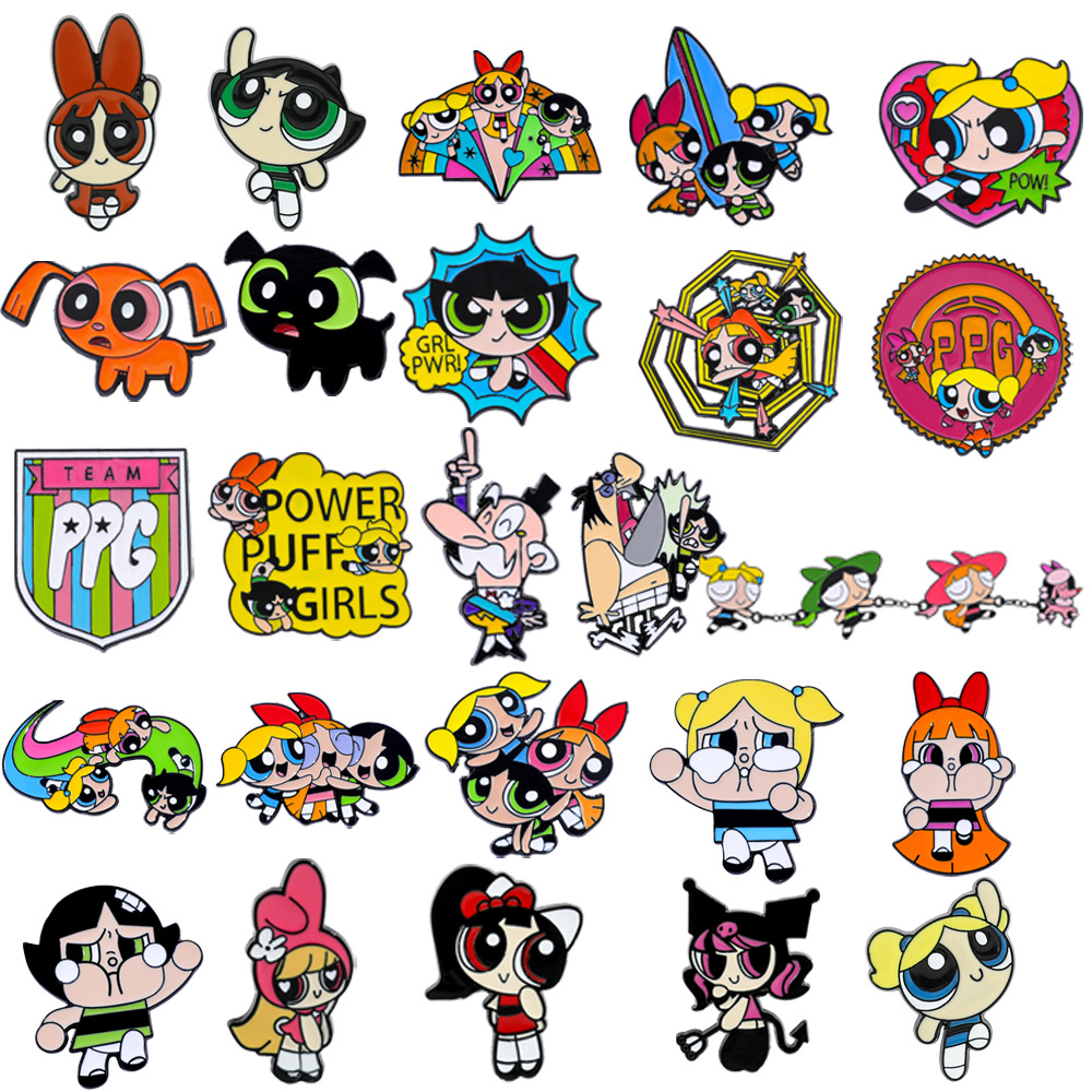 58-piece Powerpuff Girls Metal Lapel Pins, Creative Cartoon Girl Alloy Pins, Multifunctional Accessories for Backpacks and Jackets