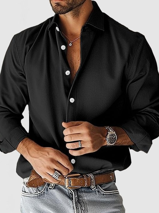 W2025 Urban casual versatile lapel button solid color men's shirt