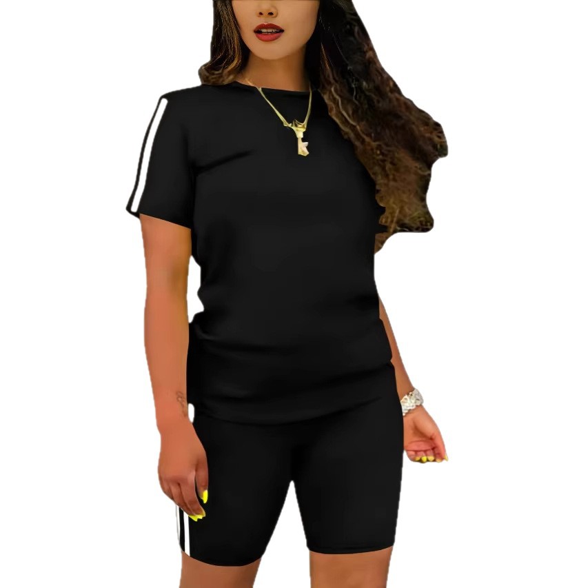 Amazon cross-border new Southeast Asian women's casual sportswear set, solid color short-sleeved top and shorts two-piece set