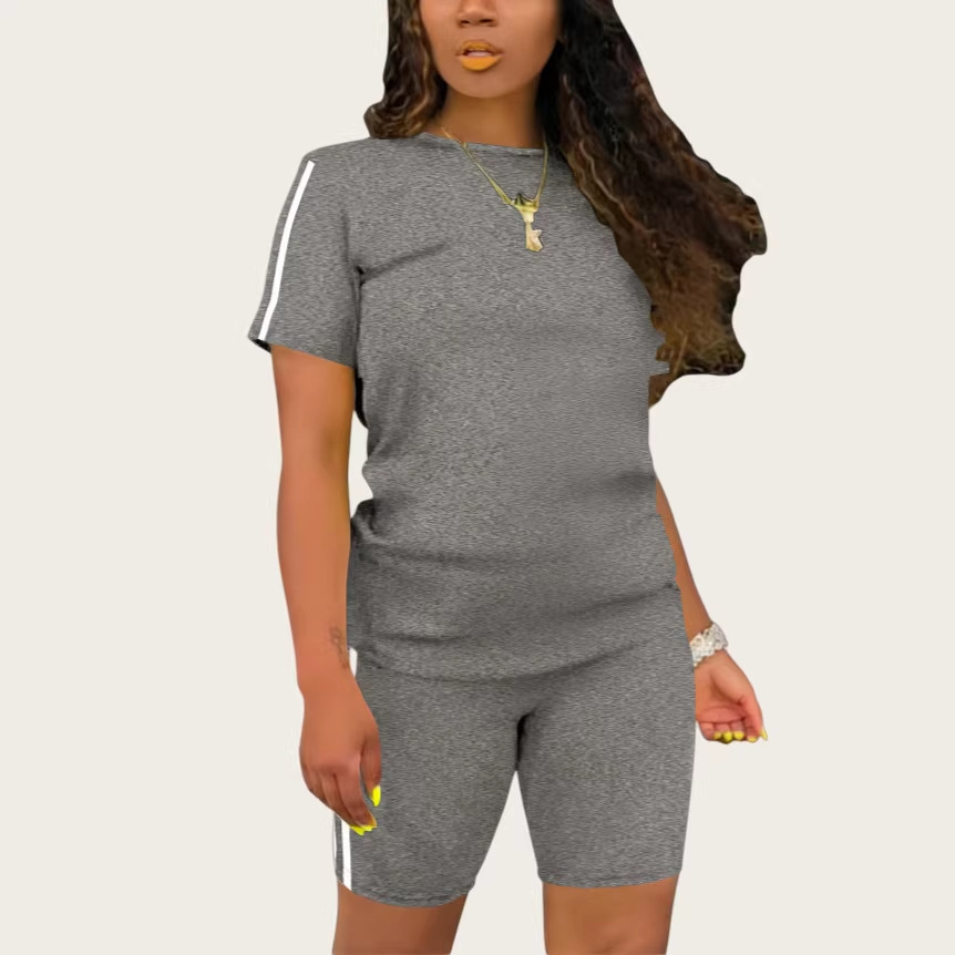 Amazon cross-border new Southeast Asian women's casual sportswear set, solid color short-sleeved top and shorts two-piece set