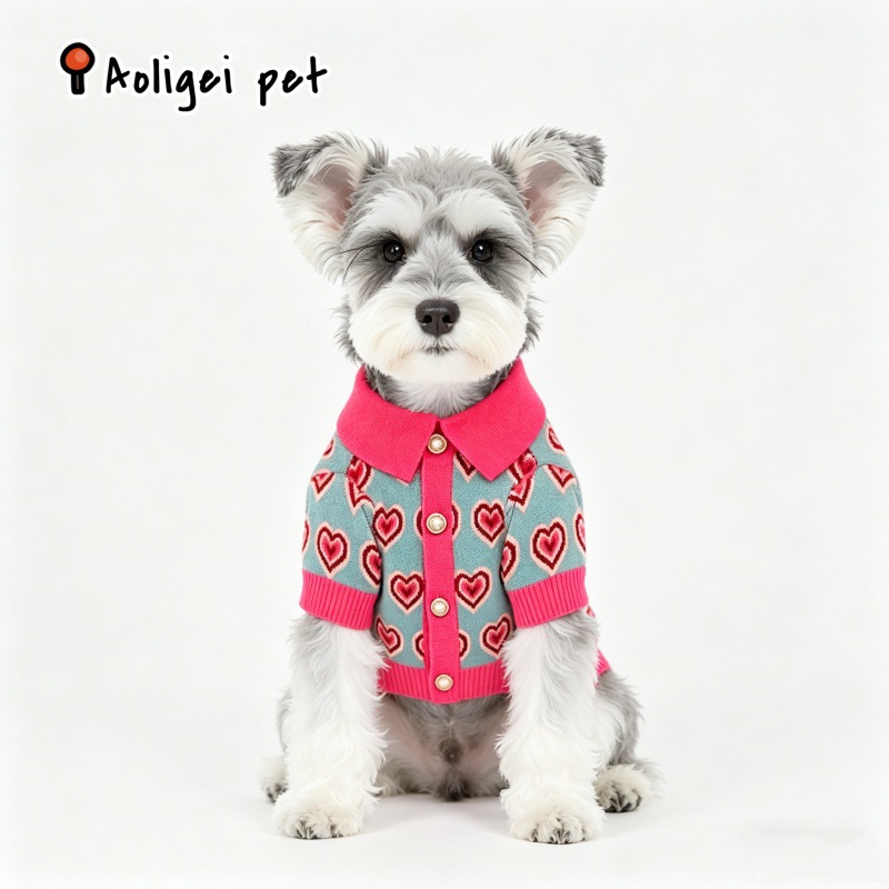 Pet autumn and winter new sweater warm love lapel cardigan small and medium-sized dogs and cats French Dou Pomeranian trendy brand clothes