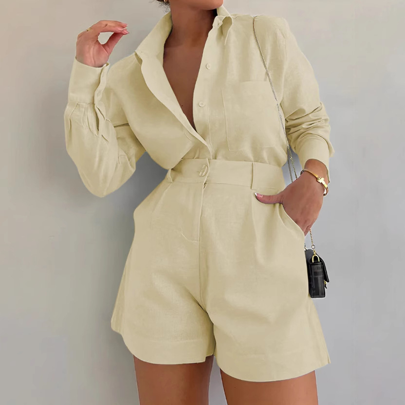 European and American women's clothing, cross-border Amazon hot-selling 2024 new style, fashionable and casual short Western-style pants and long-sleeved shirt set