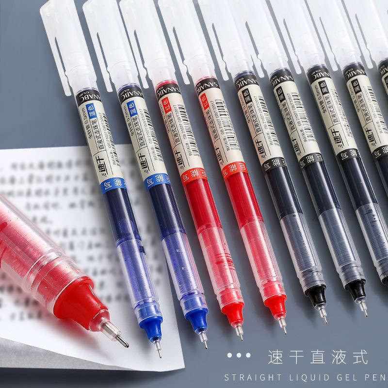 Direct-liquid rollerball pen, creative stationery, student signature pen, quick-drying 0.5mm red and black needle tip water pen
