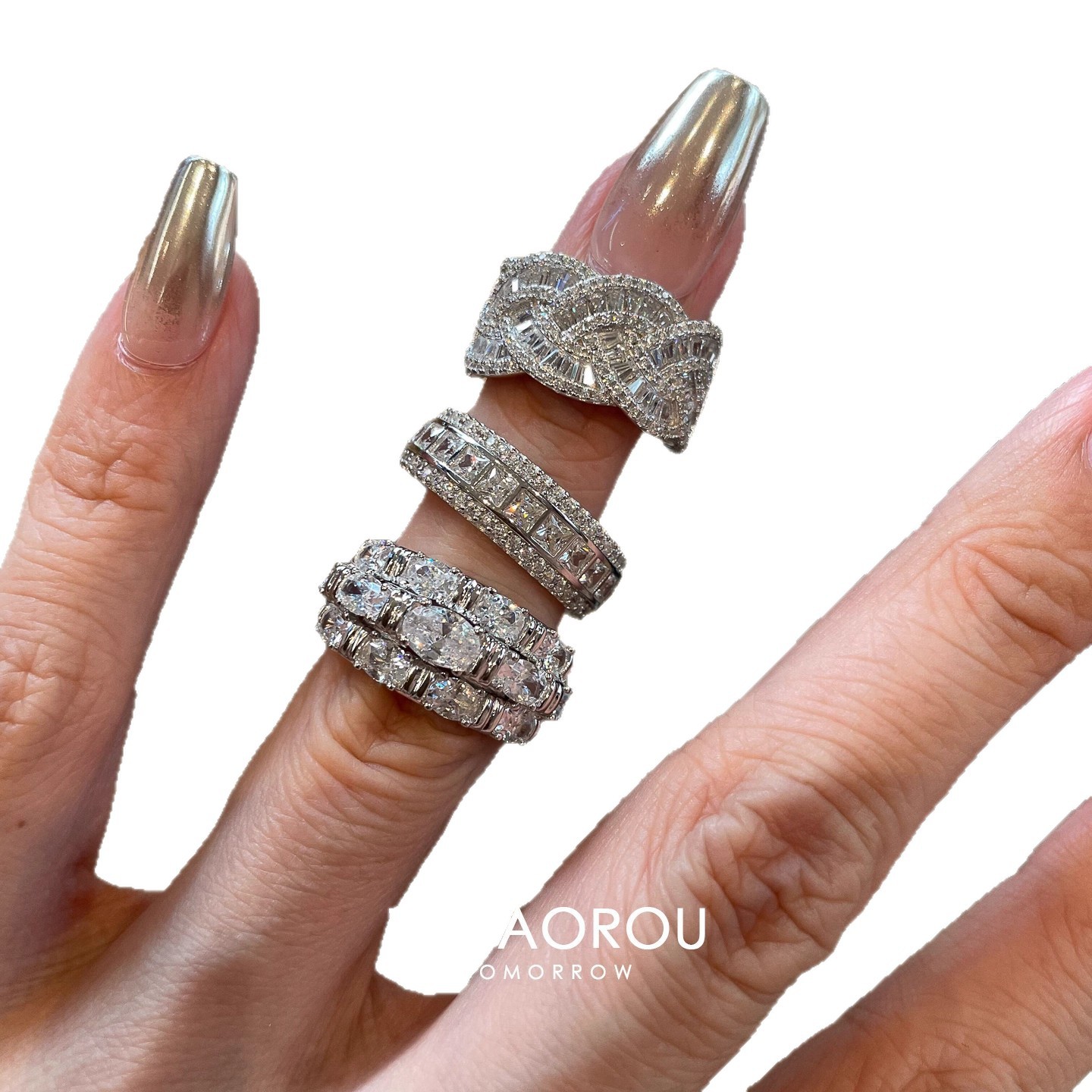 Unique Vintage Stacking Heavy Work Diamond Ring Flashy Old Money Style Index Finger Ring with Elegance and Luxury