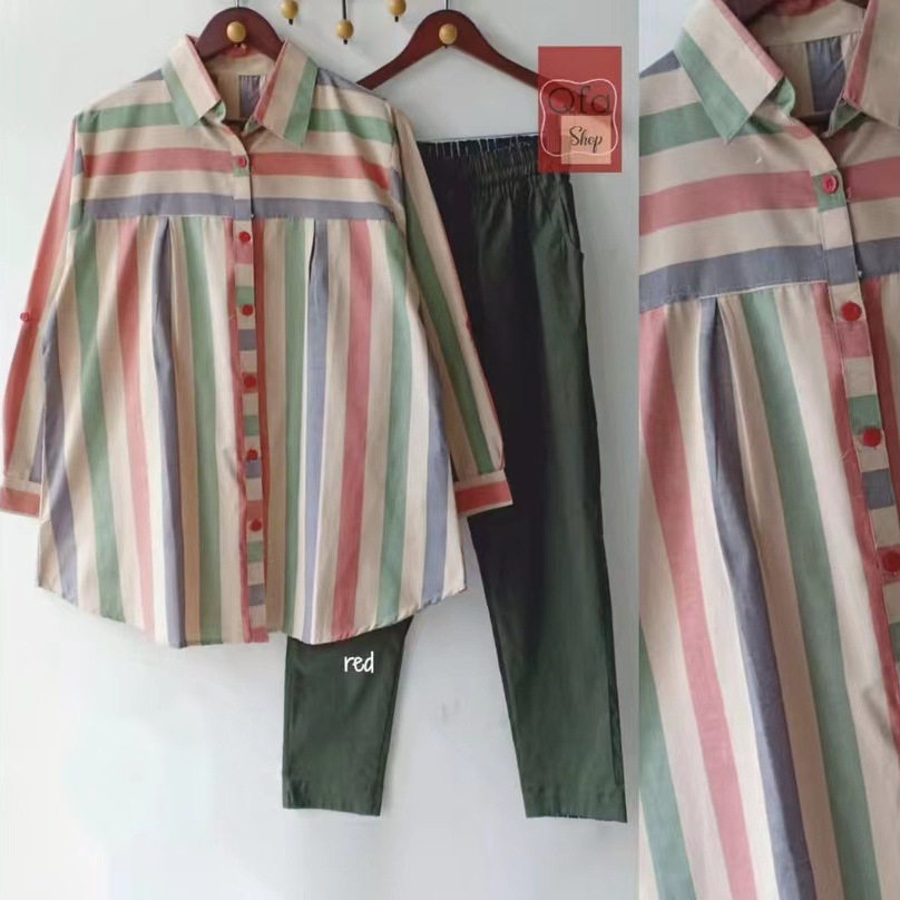 Southeast Asia cross-border 2024 summer new fashion elegant loose slim fit printed stripe two-piece set for women