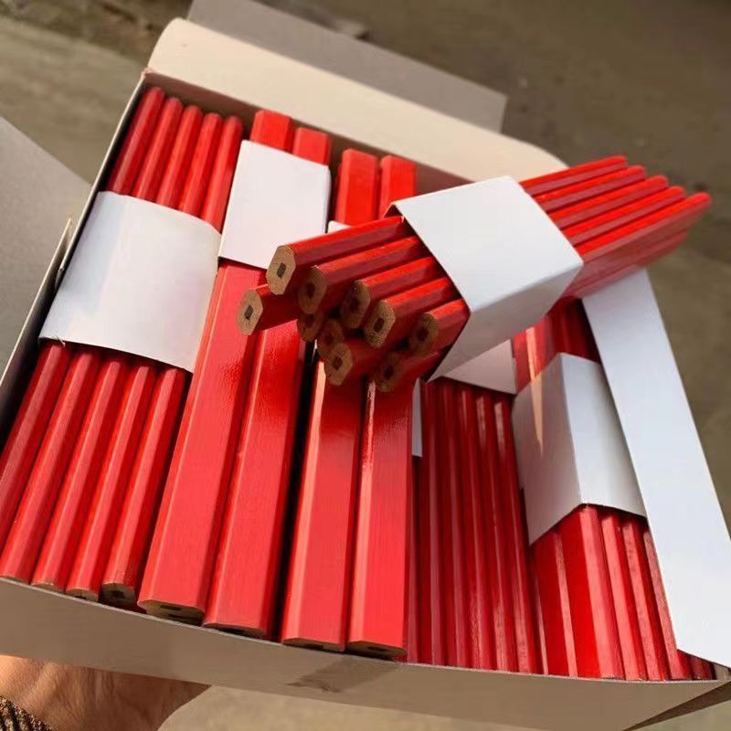 Carpenter's pencil for construction sites, specially designed for marking, flat lead, black wood, octagonal red square, high-visibility line drawing