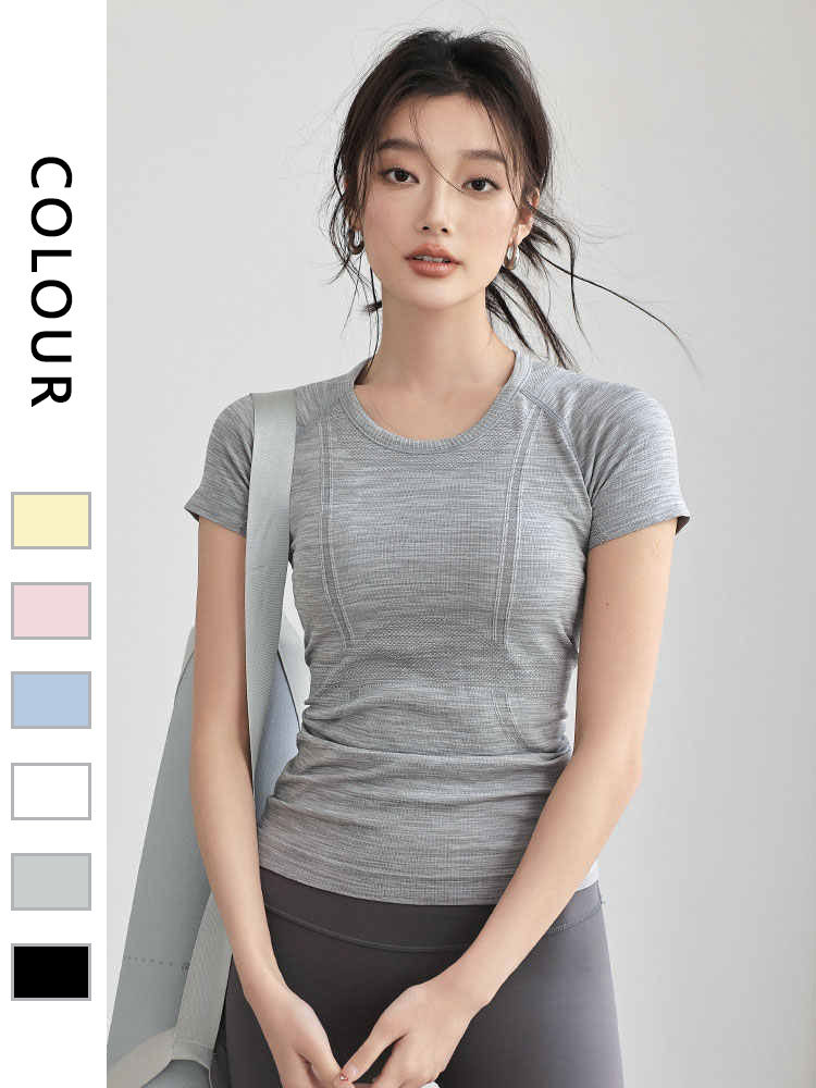 夏季速干运动短袖跑步T恤女紧身瑜伽服上衣专业普拉提训练健身服