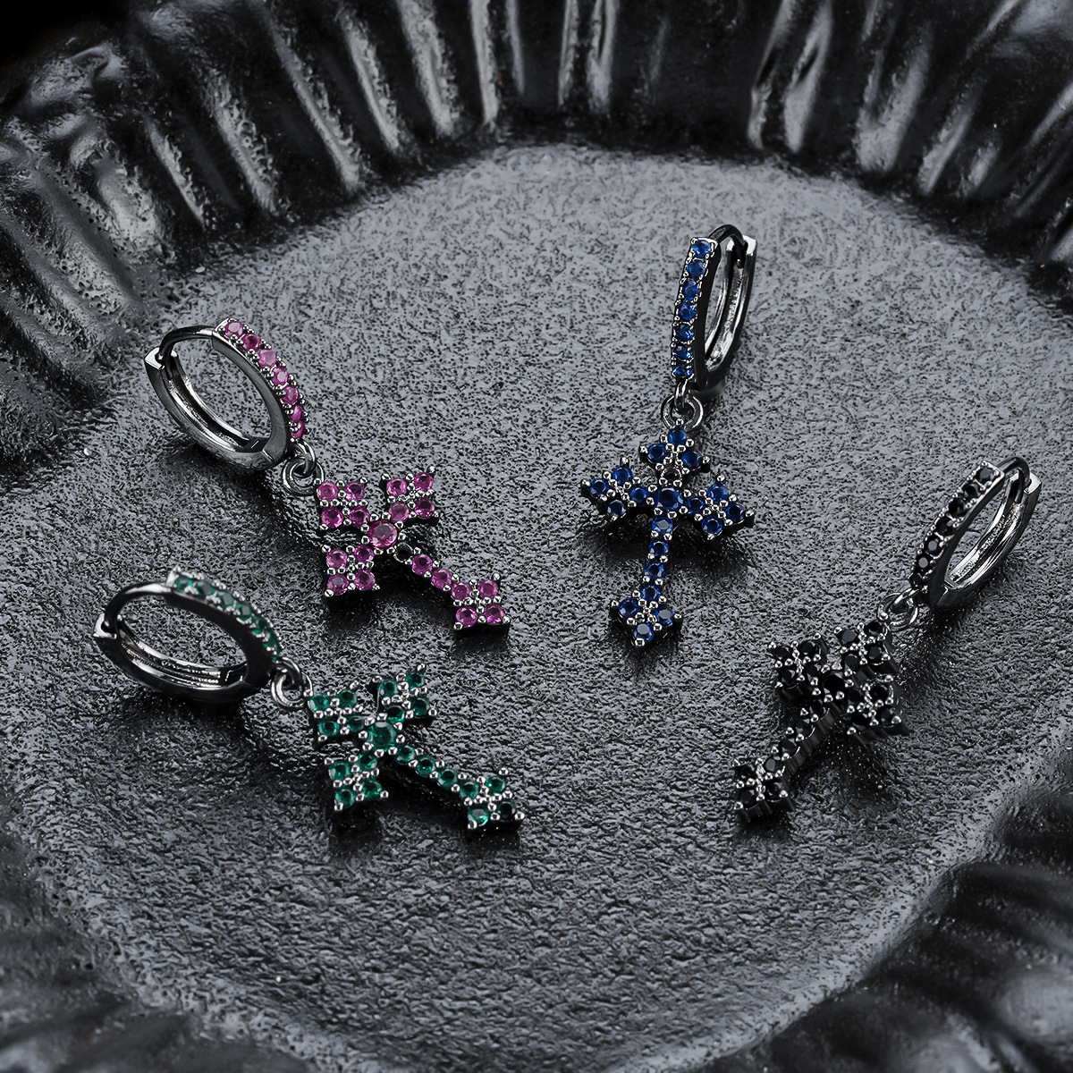 Cross Earrings for Men and Women, Classic Amazon Cross-border Accessories, Embedded with High-quality Zircon, Fashionable European and American Earrings