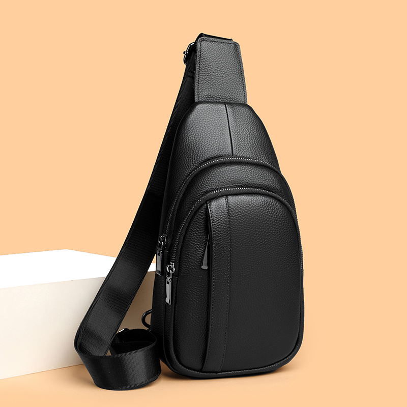 Men's chest bag genuine leather manufacturer wholesale top-grain cowhide casual shoulder bag crossbody bag stylish travel sports bag