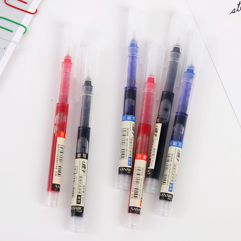 Direct-liquid rollerball pen, creative stationery, student signature pen, quick-drying 0.5mm red and black needle tip water pen