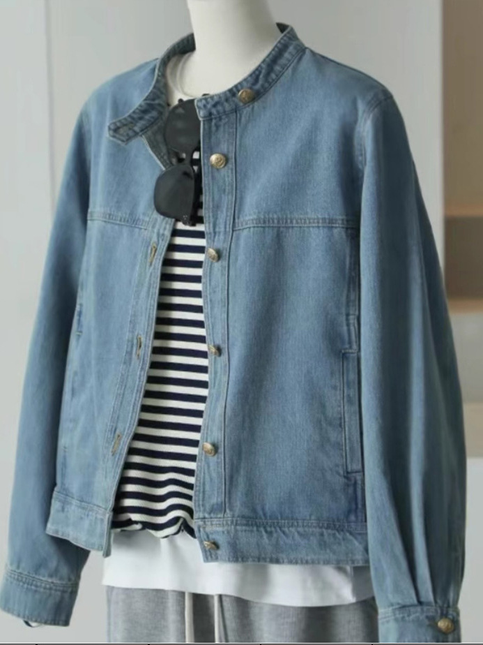 Must-keep bestseller recommendation~ Hong Kong style vintage blue denim jacket for women, loose and slimming short jacket for autumn